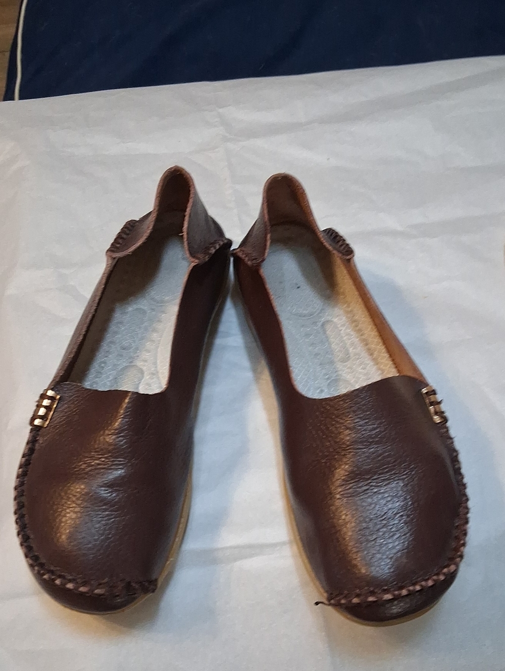 Women's Brown Slip-On Loafers with Decorative Buckle